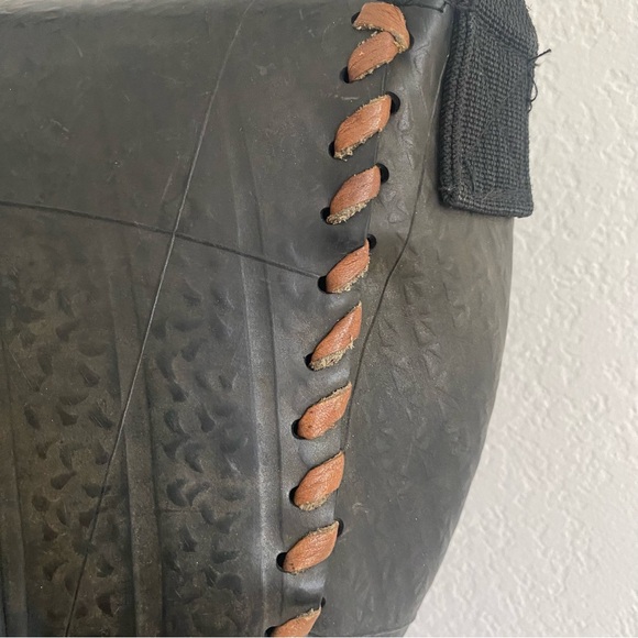 Ganeshhimal Crossbody Purse Recycled/Repurposed Rubber w Leather Whip Stitch - Picture 3 of 8